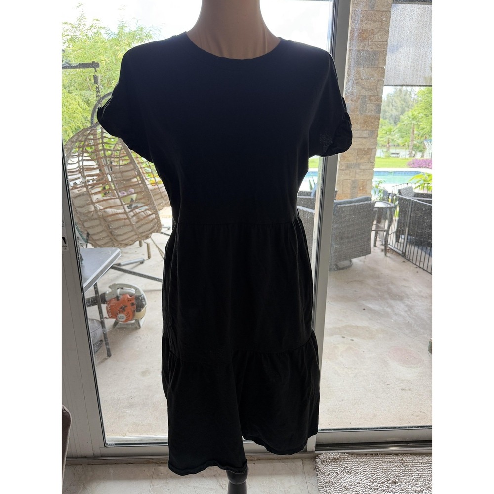 J.Crew Dress Womens Medium Black T-Shirt Ruffle Flutter Sleeve Swing Mini Casual